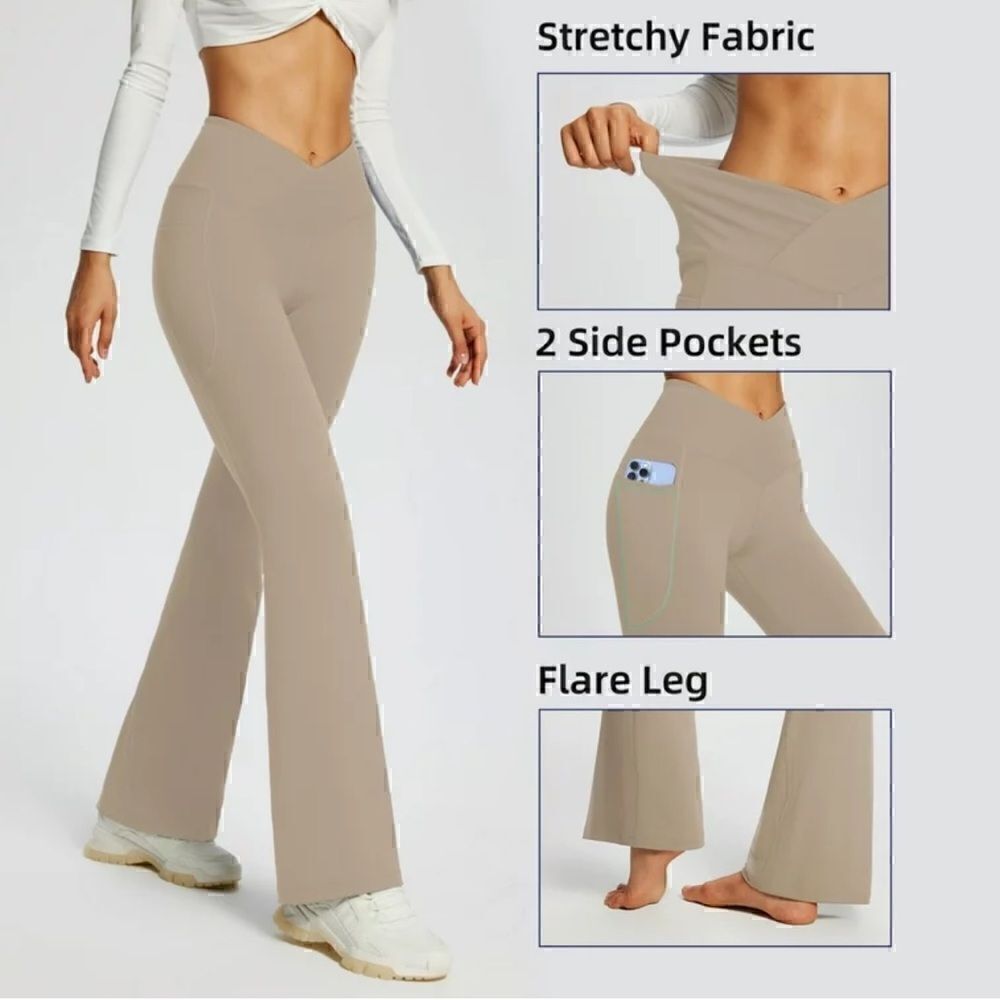 Baleaf Pants Womens Sz M Crossover Flare leggings Yoga Pockets High waisted New‎